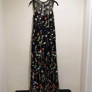 Ice Black Maxi Dress with Colorful Floral Embroidery